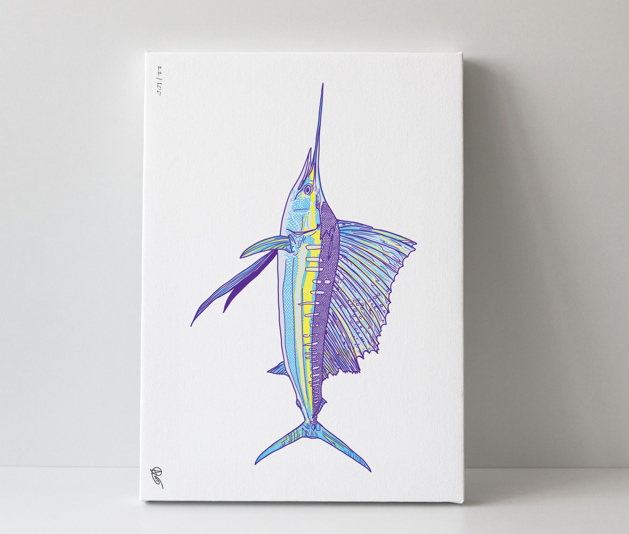 Canvas print of a colorful sailfish on a white background