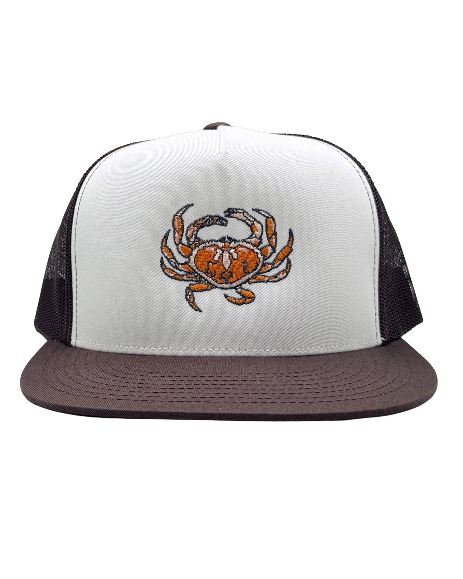 Dungeness Crab Trucker Hat in Brown and White