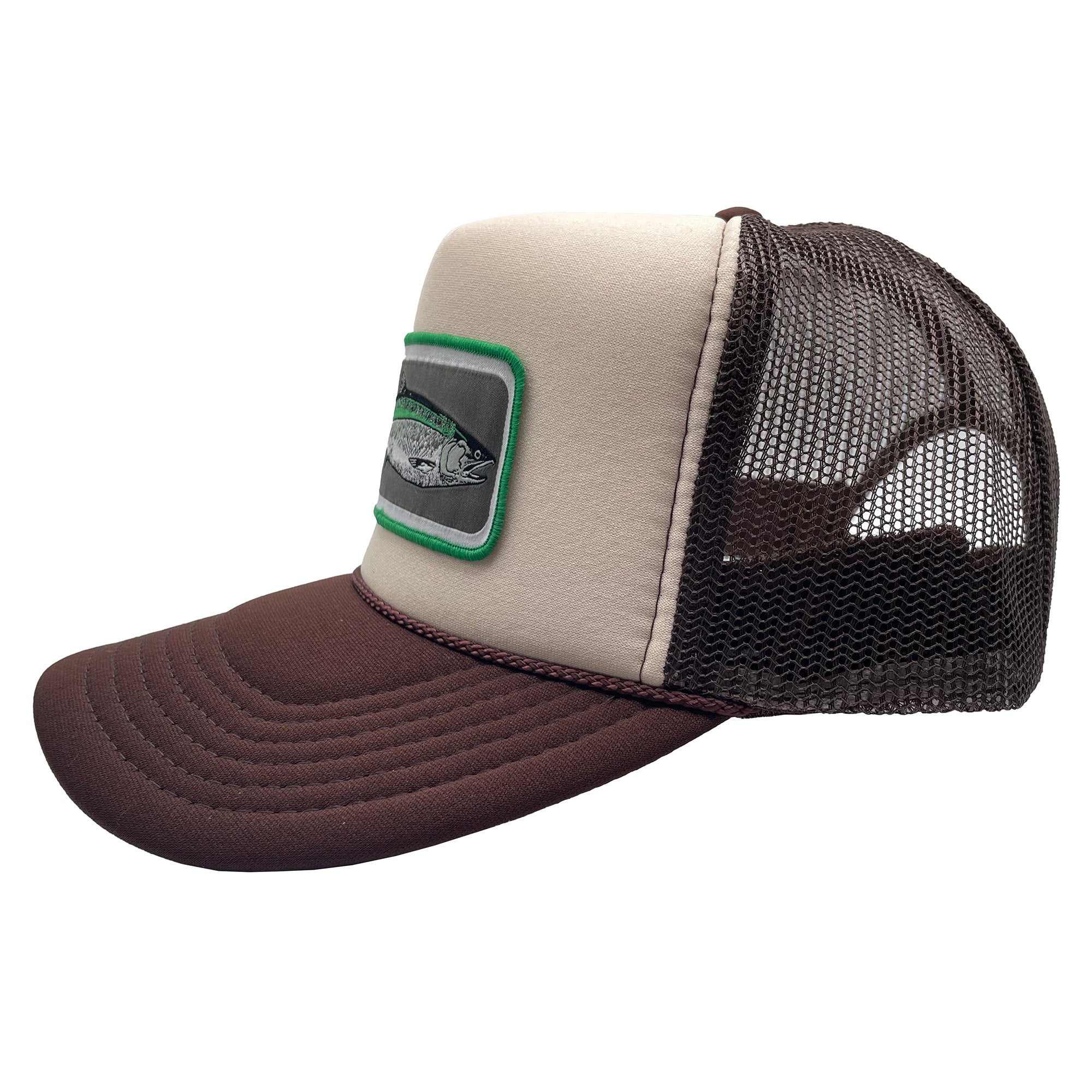 Brown/ khaki Coho fish hat - side