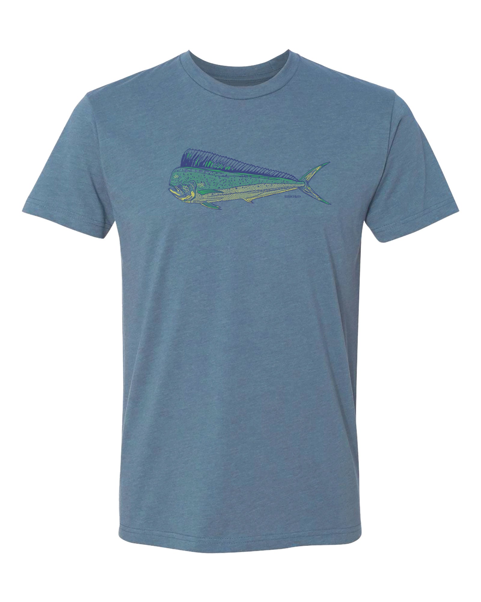 Blue t-shirt with a Dorado on a white background