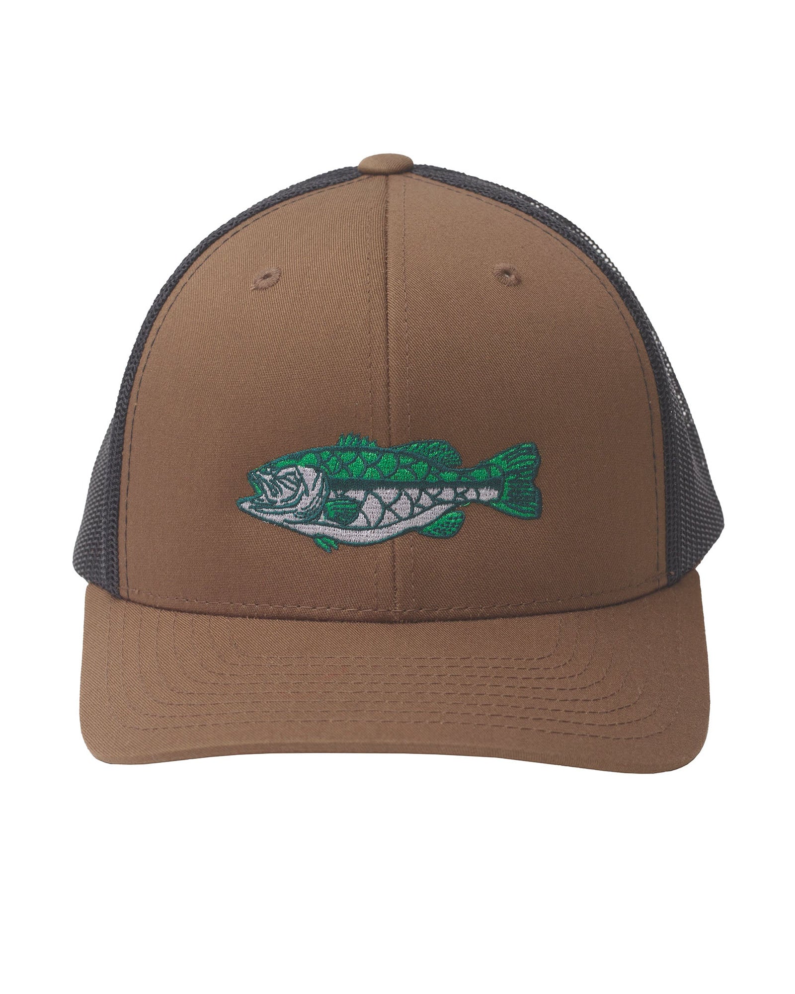 Largemouth Bass embroidered on a trucker hat