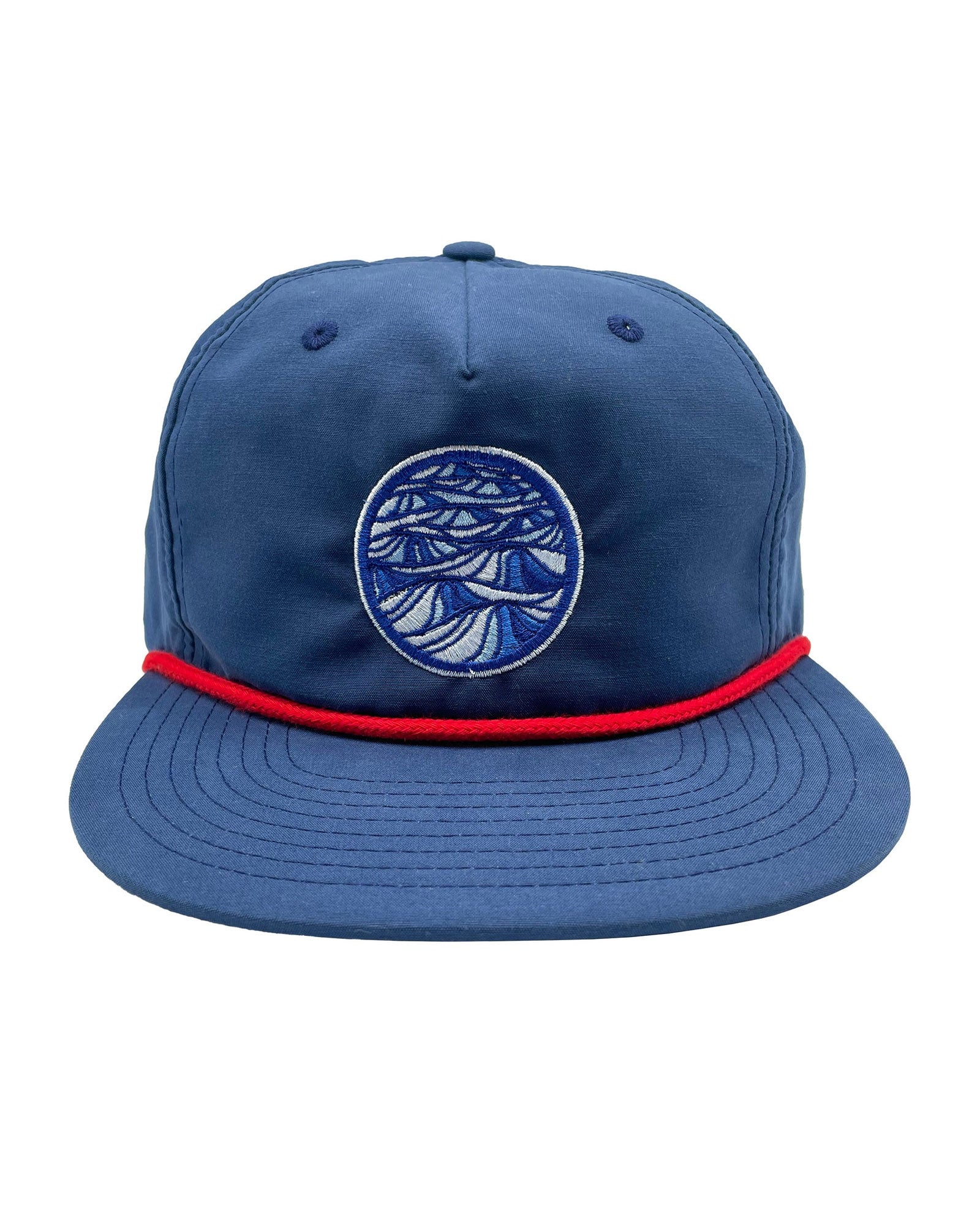 Pacific Swell Unstructured Snapback Hat in Navy/ Red Rope Detail