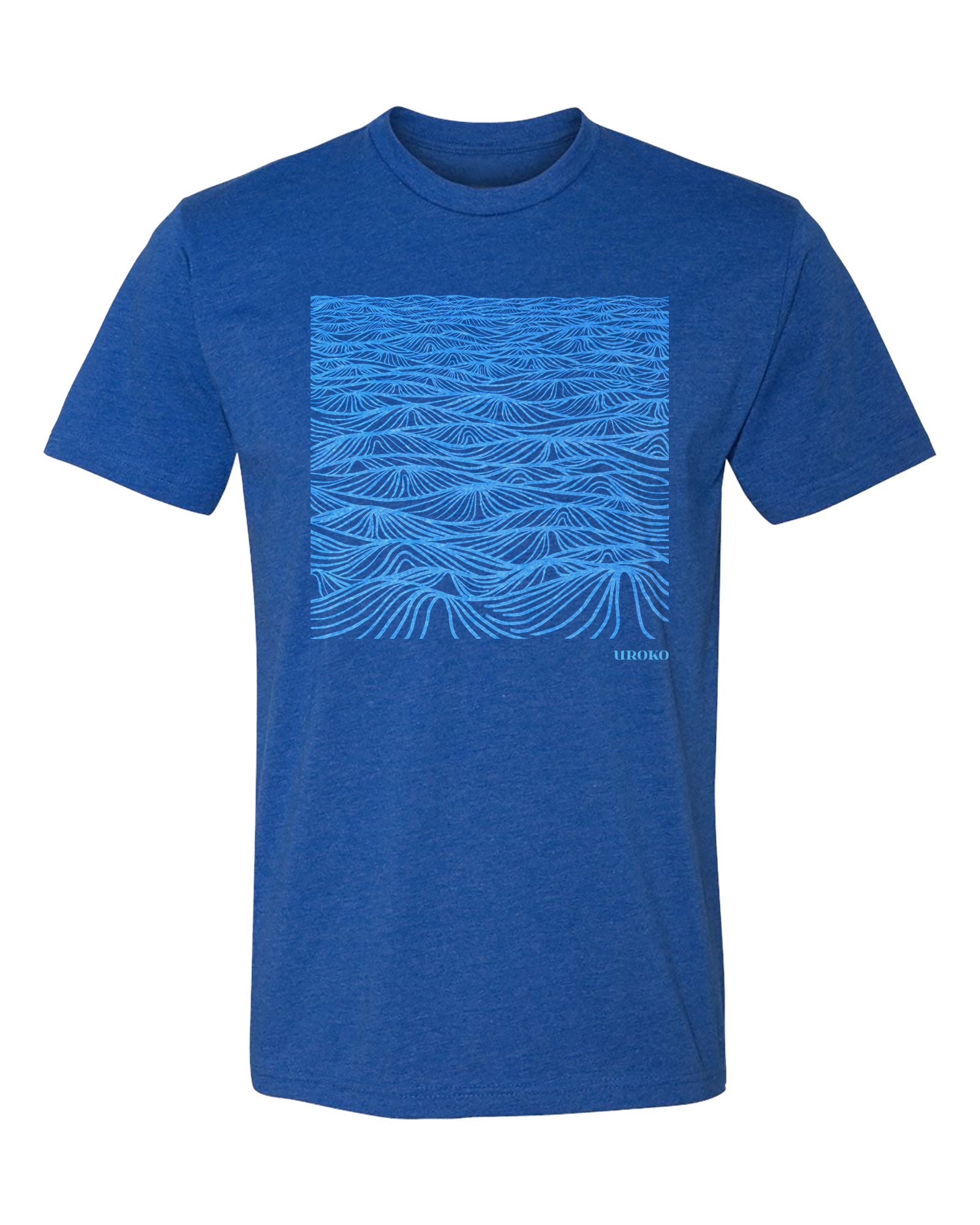 Blue t-shirt with swell design on a white background