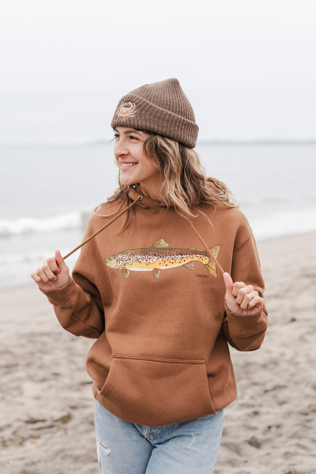 Brown Trout Hoodie on Model