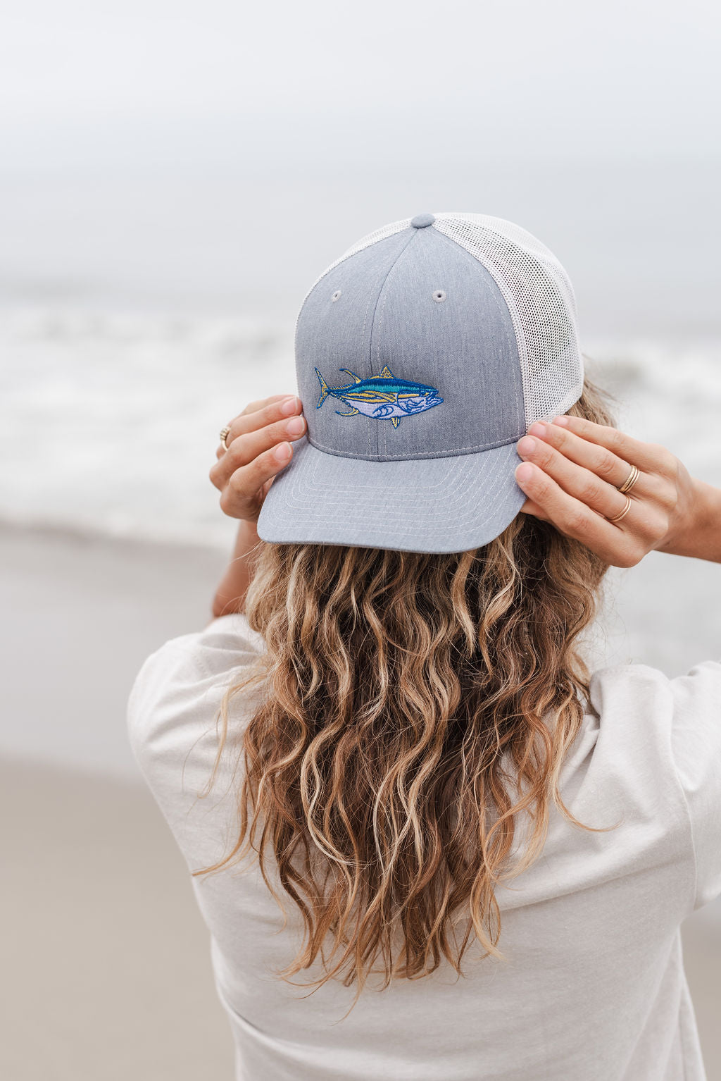 Yellowfin hat in gray - back on model