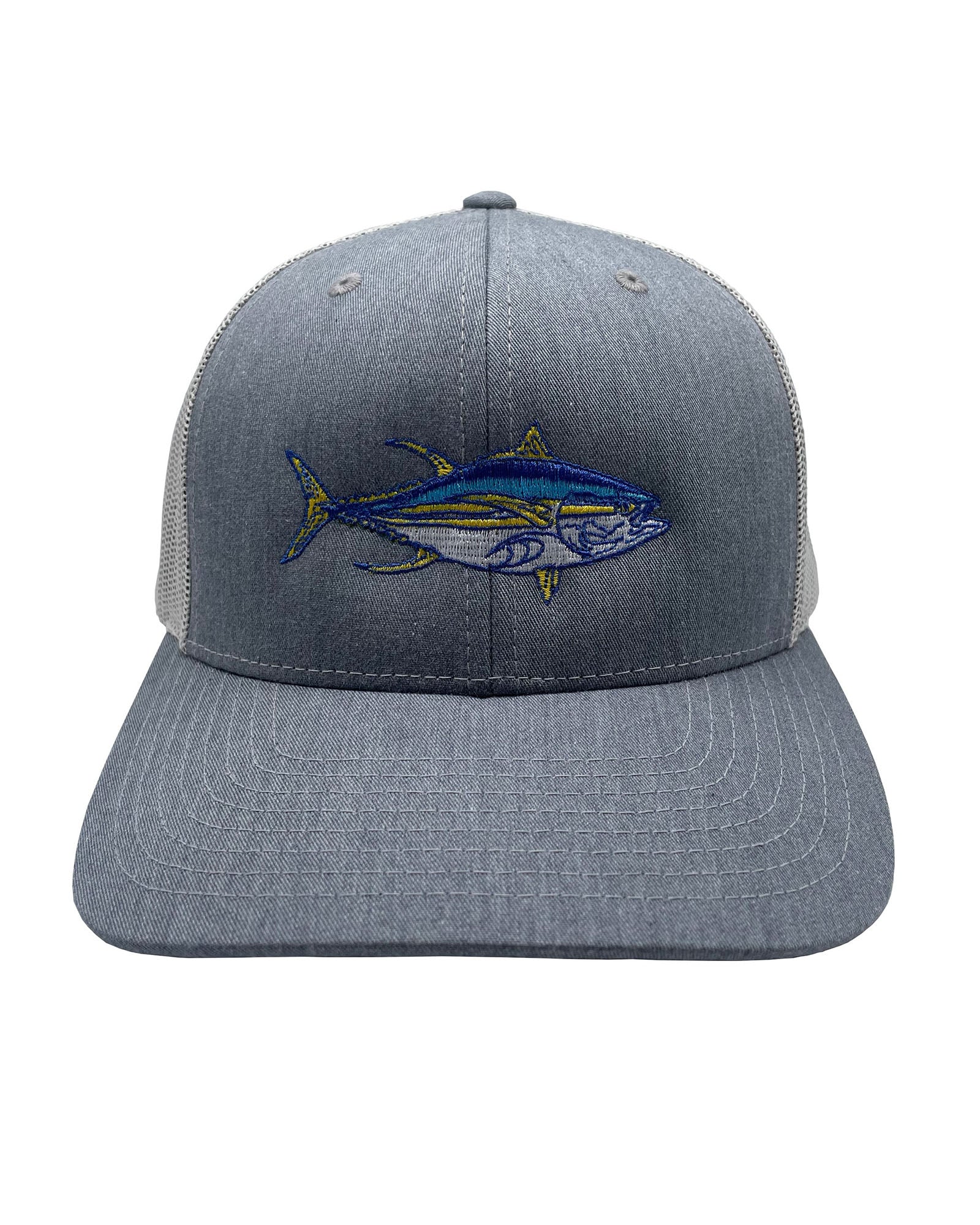 Yellowfin curved bill trucker hat in grey