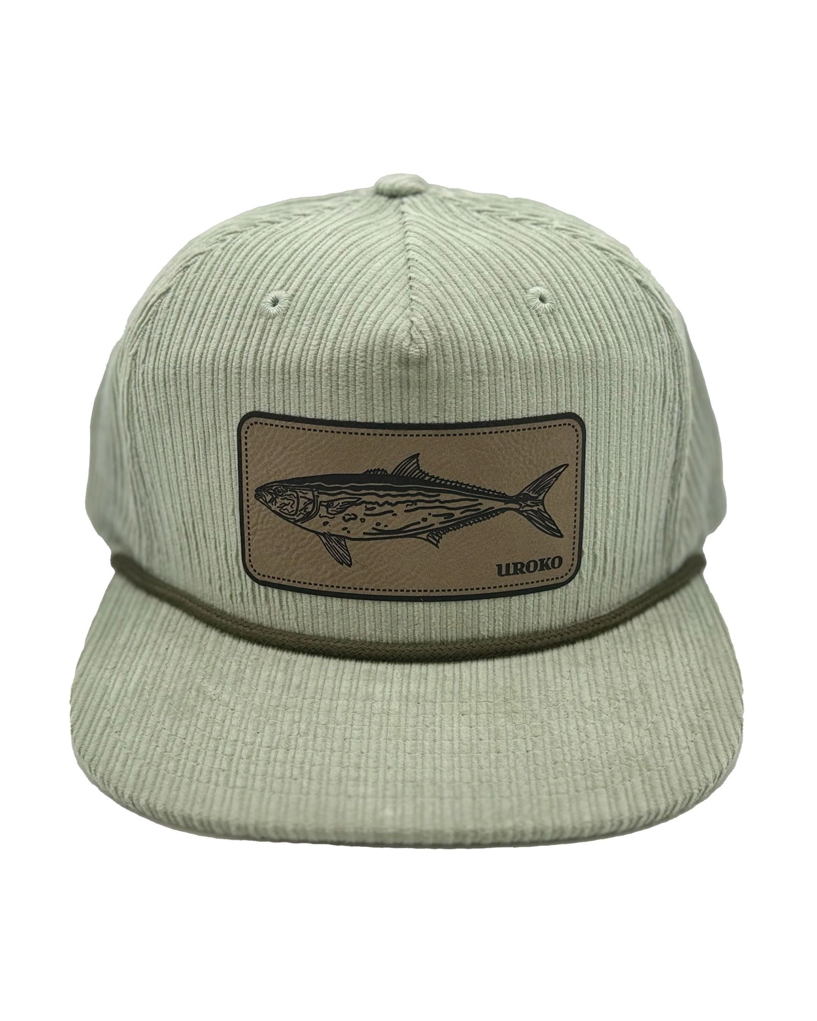 Yellowtail Wale Corduroy Structured Grandpa Hat in Washed Green with Moss Rope Detail