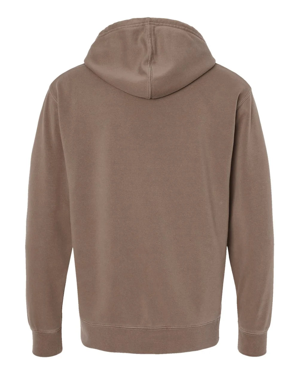 A plain brown hooded sweatshirt shown from the back on a white background.