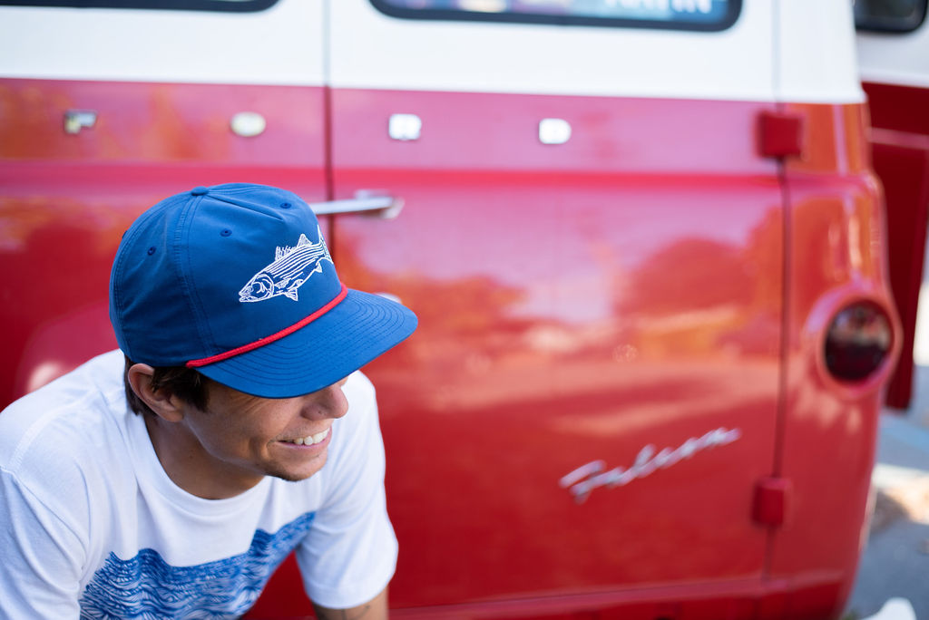 Striped Bass on Blue Unstructured Hat