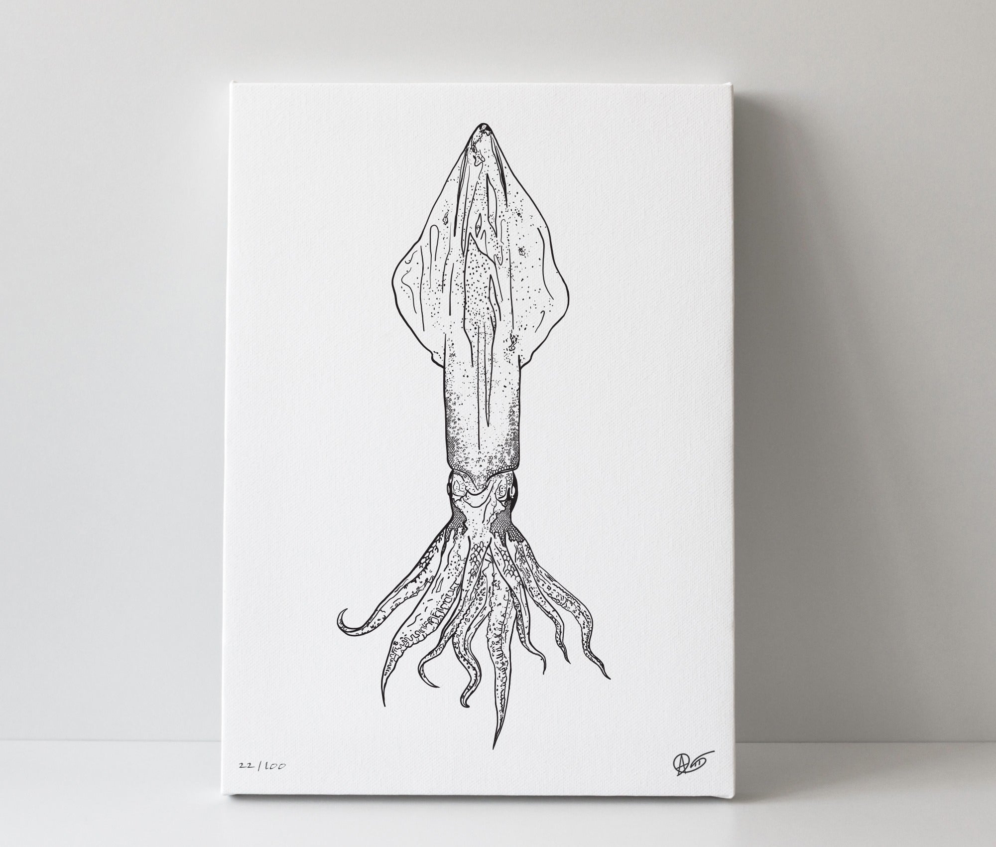 Canvas print of a black squid illustration on a white background