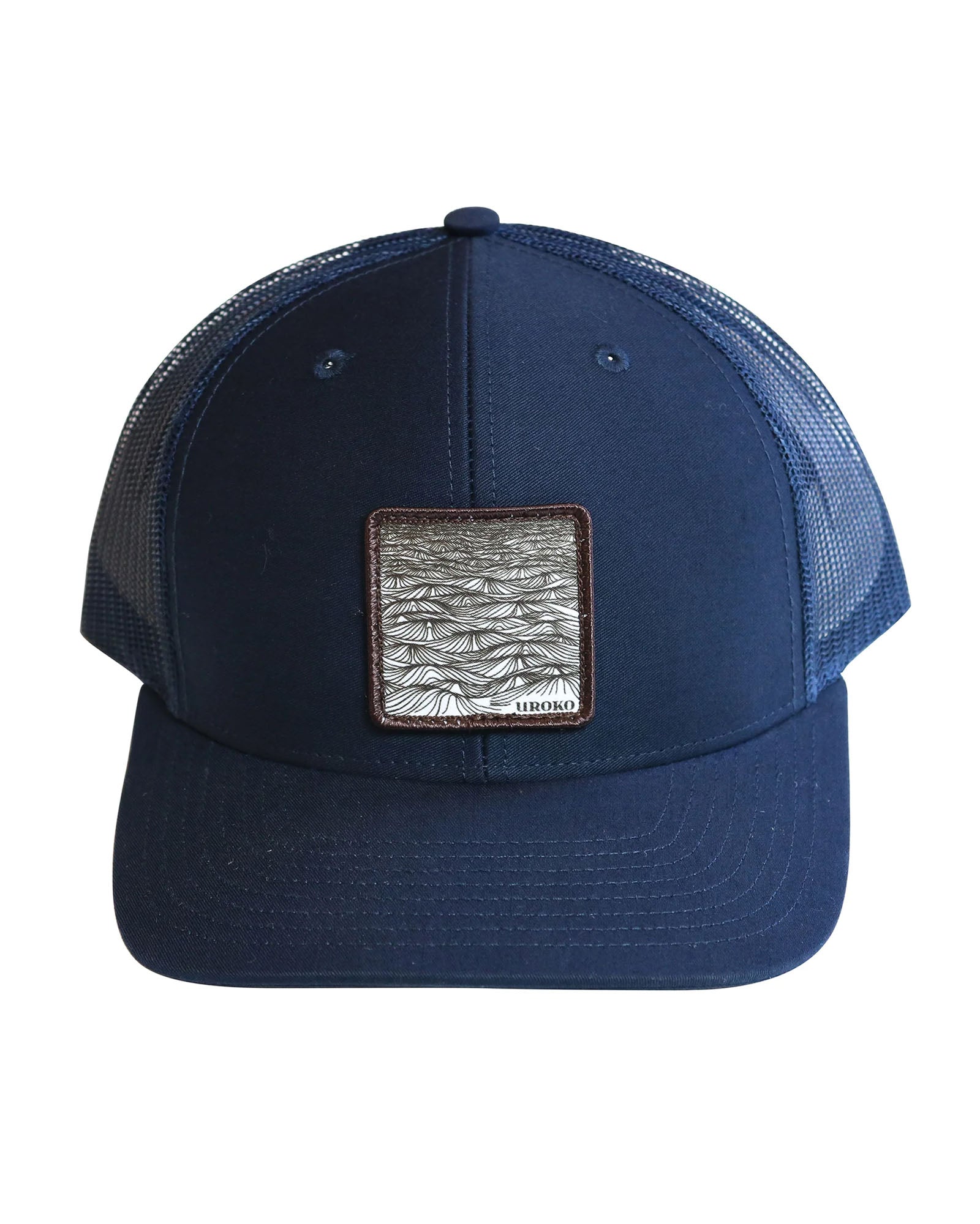 Sell curved bill trucker hat in blue