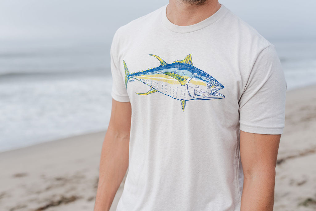 Yellowfin tuna logo in Sand - on model