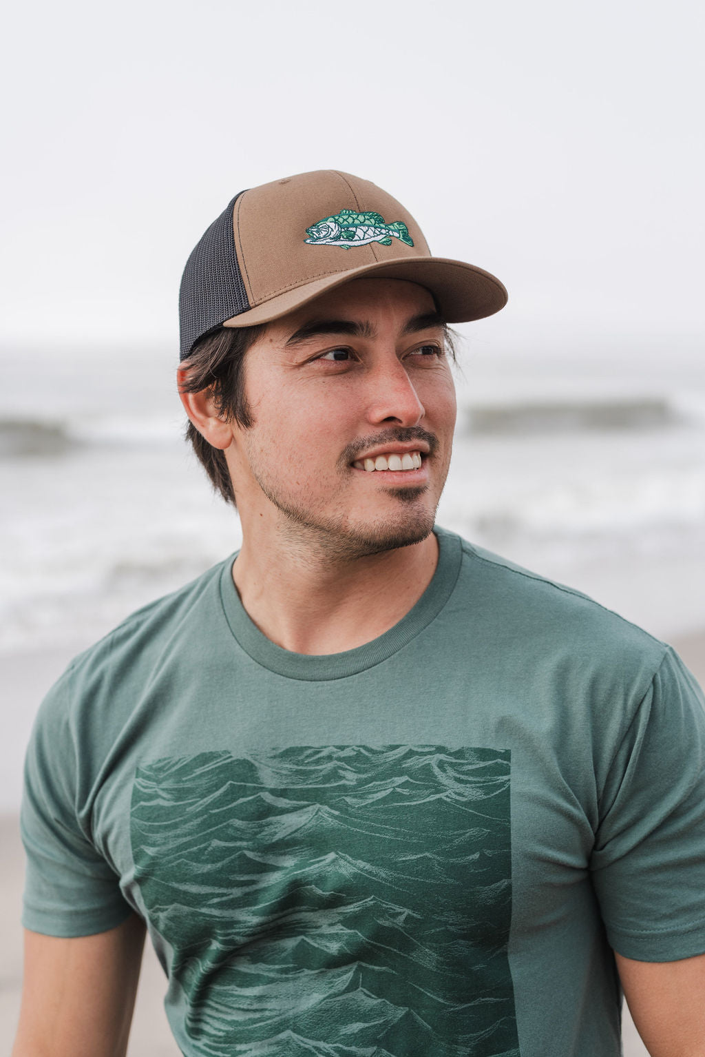 Largemouth Bass Trucker Hat on Model