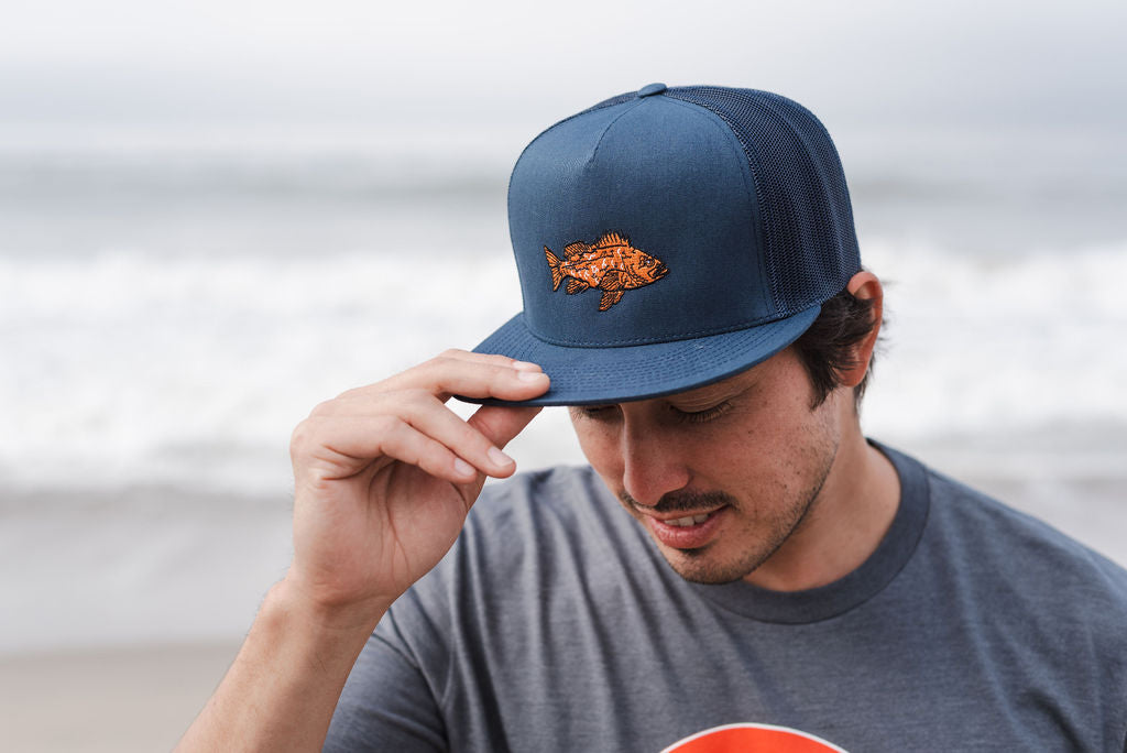 Vermilion Rockfish mesh hat - on model
