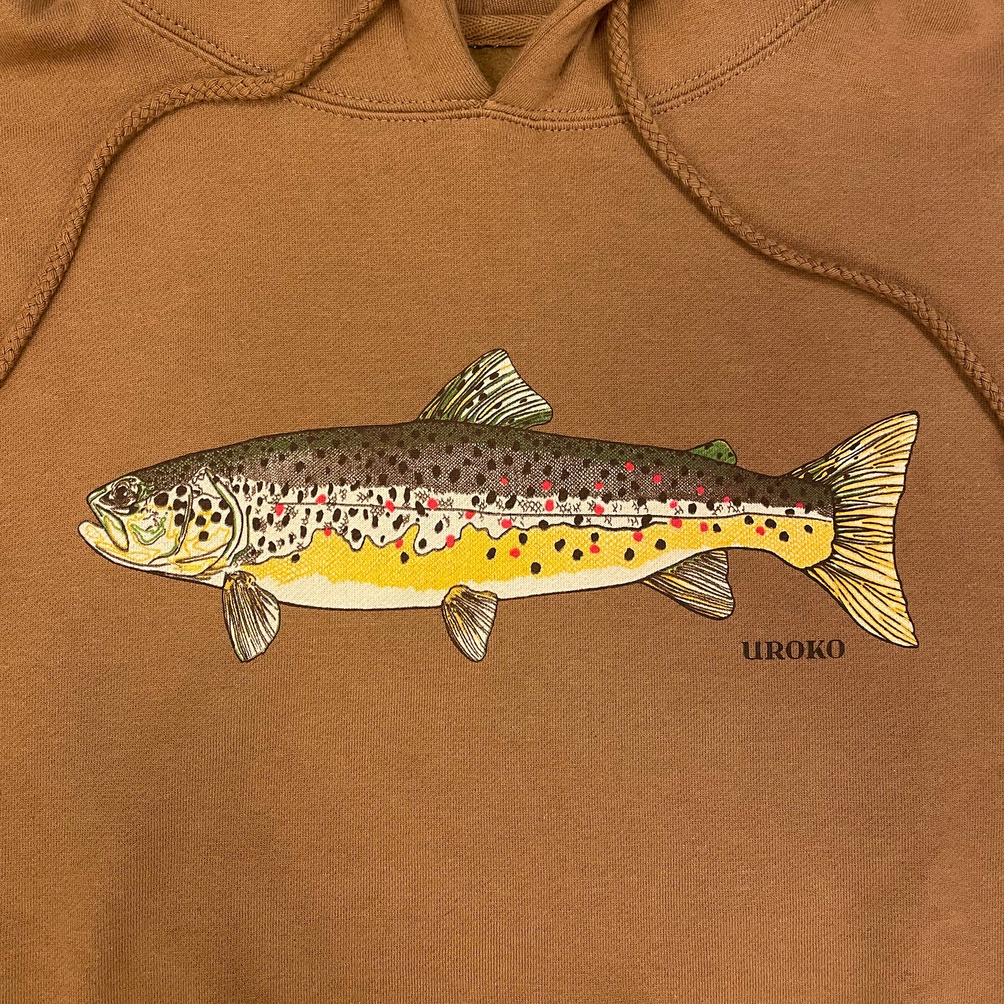 Brown Trout Pullover Hooded Sweatshirt in Saddle