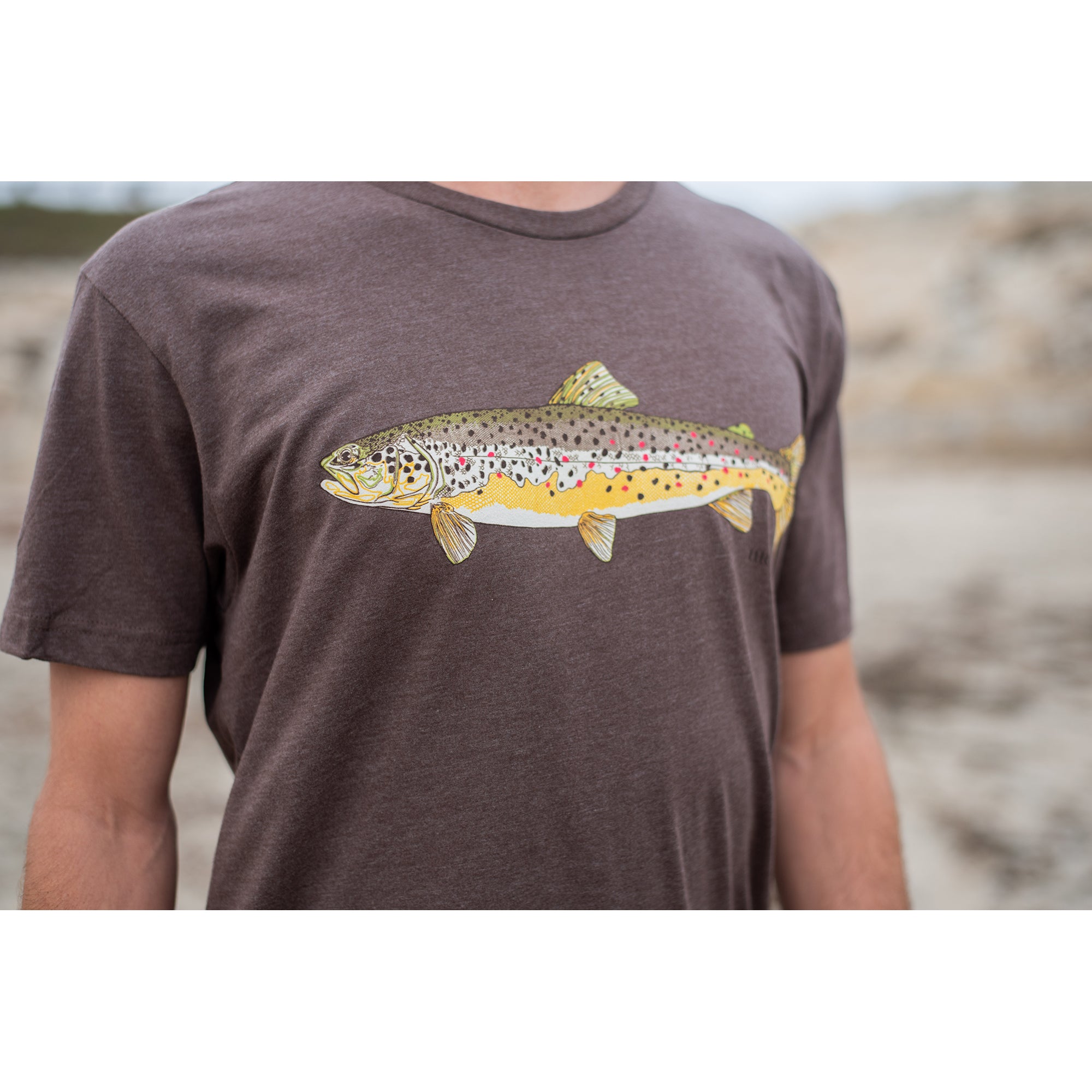 Fishing Brown Trout Adult Short Sleeve T-Shirt-Tan-XL