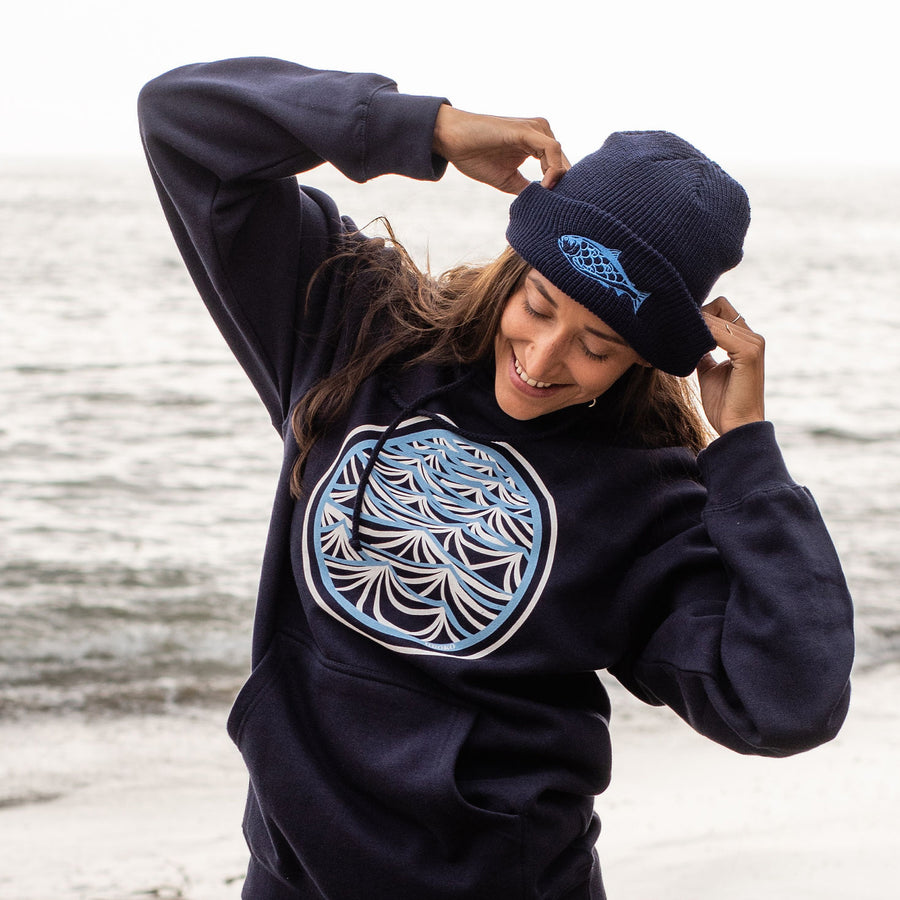 Salmon Cuffed Beanie in Navy
