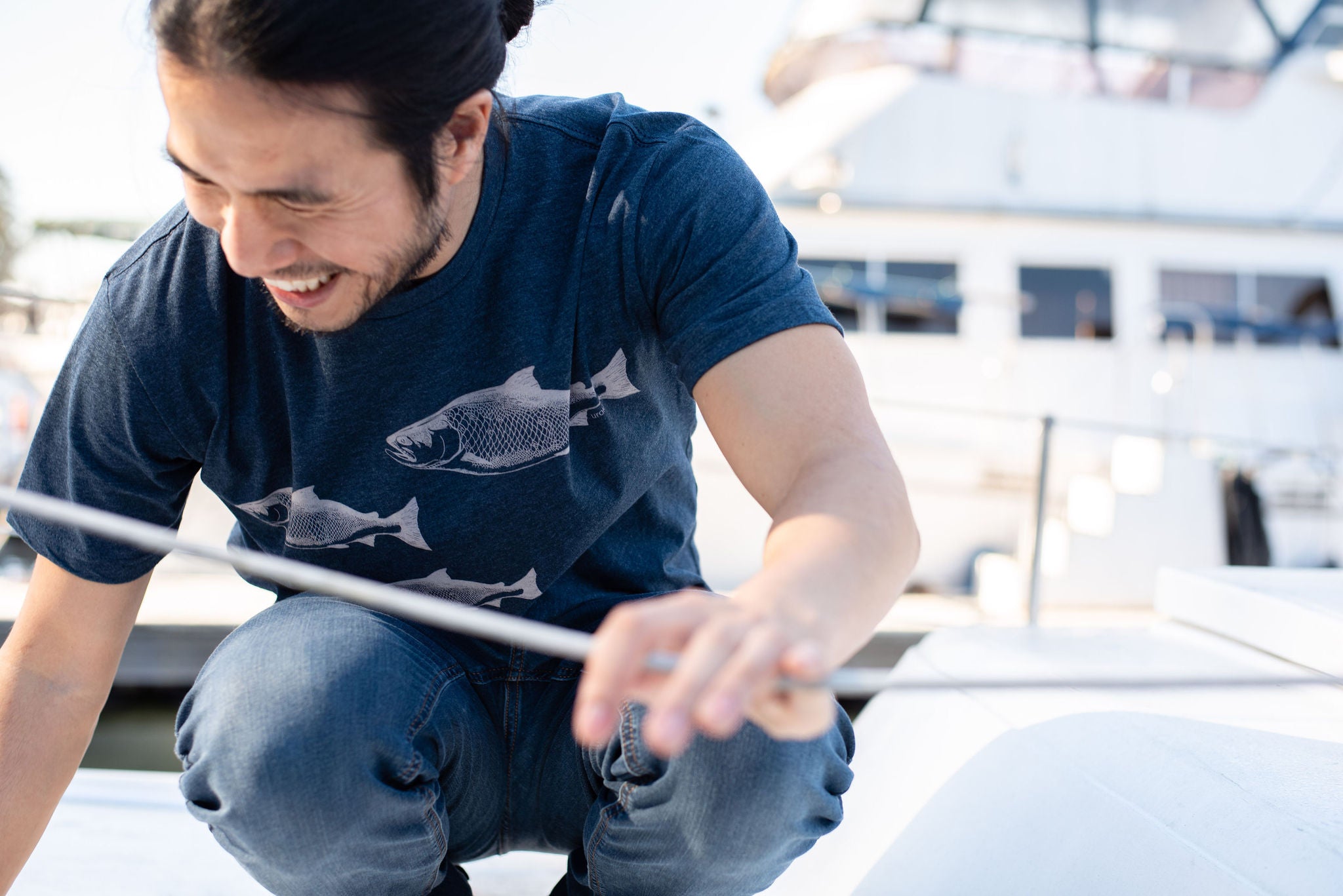 Salmon Spawn Short Sleeve T-Shirt in Midnight Navy